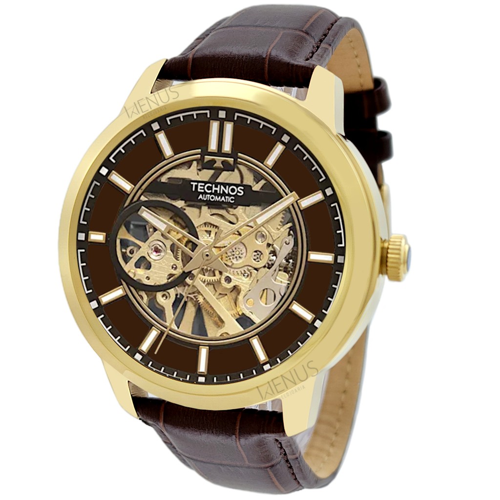 relogio technos dourado automatico
