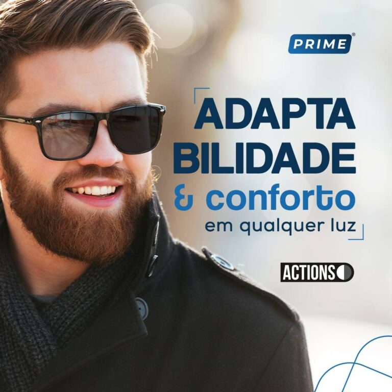 Prime Actions Cansado de trocar de óculos ao longo do dia? As lentes fotossensíveis Prime Actions se adaptam automaticamente às mudanças de luz, proporcionando conforto visual em qualquer ambiente. Seja em ambientes internos ou externos, para dias ensolarados ou nublados, tenha sempre a melhor visão.